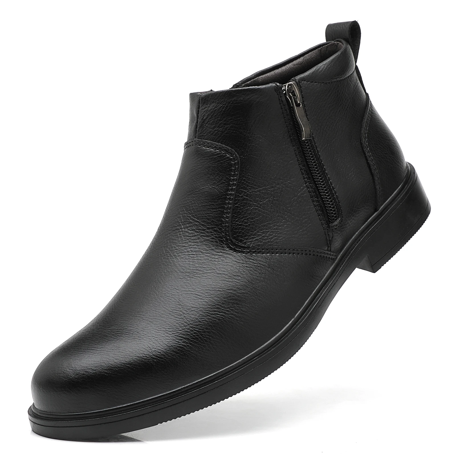 ADMARK Men Side Zipper Leather Ankle Boots Formal Dress Boots Low Heel Chelsea Style Boots for Business Office Daily Commute Autumn Winter