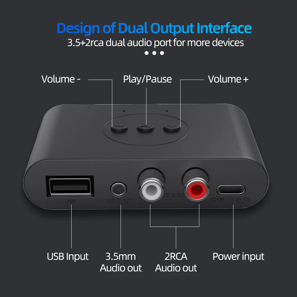 Receptor de Audio con Bluetooth 5,0, disco en U, NFC, RCA, 3,5mm, conector AUX, adaptador inalámbrico de música estéreo con micrófono para Kit de