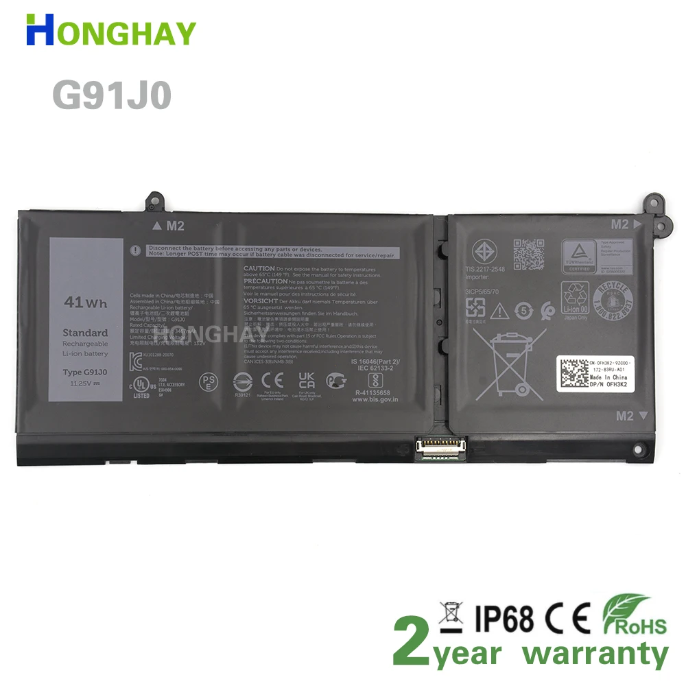 Honghay G91J0 Laptop Battery  For Dell Latitude 3320 3420 3520 Inspiron 15 3515 3511 3520 5410 2 in 1 MGCM5