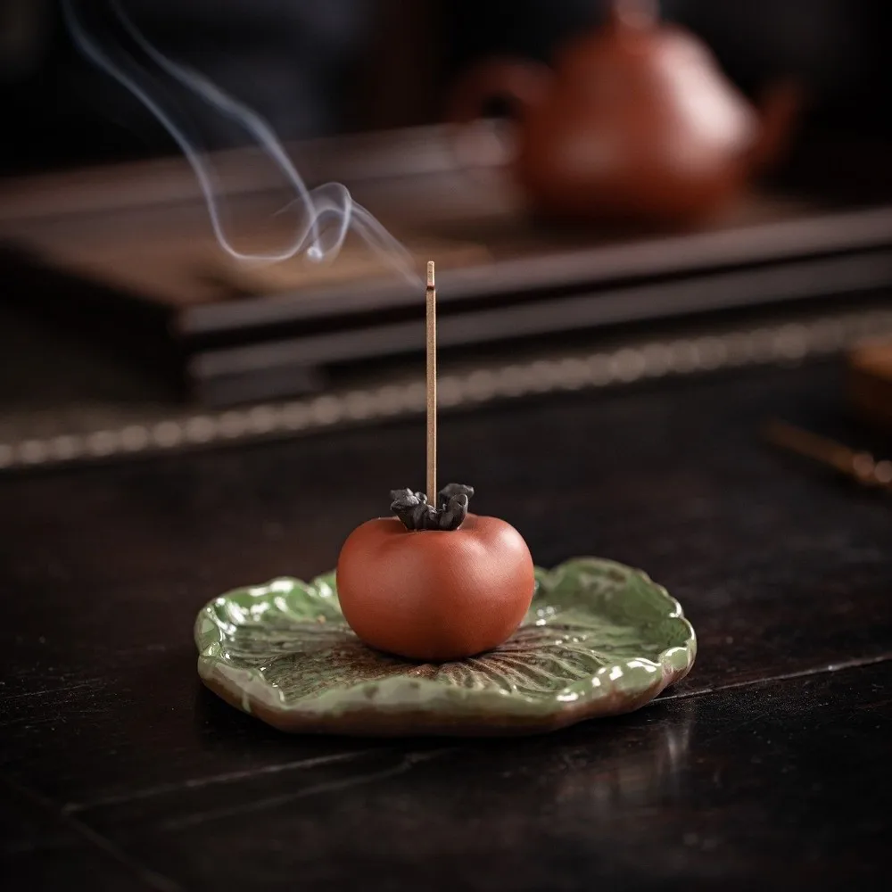 Lucky Fruit Persimmon Persimmon Lotus Incense Burner Zen Chinese Style Sleep Aid Lotus Censer Holder Ceramics Desk Decor