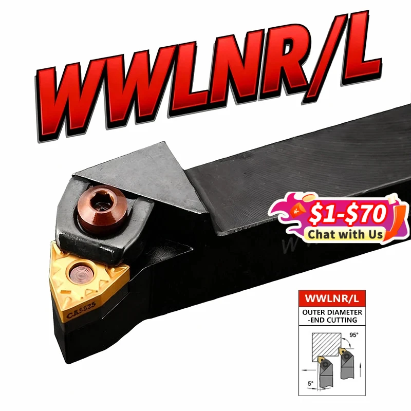 WWLNR1616 WWLNR2020 WWLNR2525 WWLNR3232 Ferramenta de torneamento externo WWLNR WWLNL Barra de torno Suporte de torneamento Ferramenta de corte CNC Barra de corte