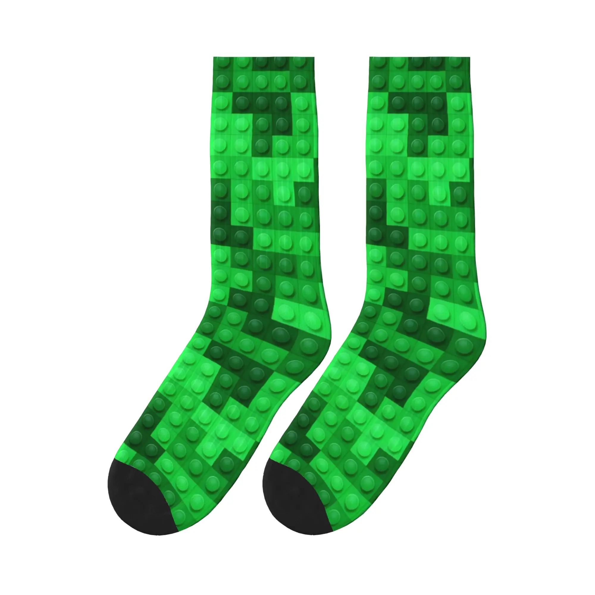 Green Gradient Building Blocks Pattern Stockings Pattern Fashion Socks Autumn Anti-Slip Socks Men's Outdoor Breathable Socks