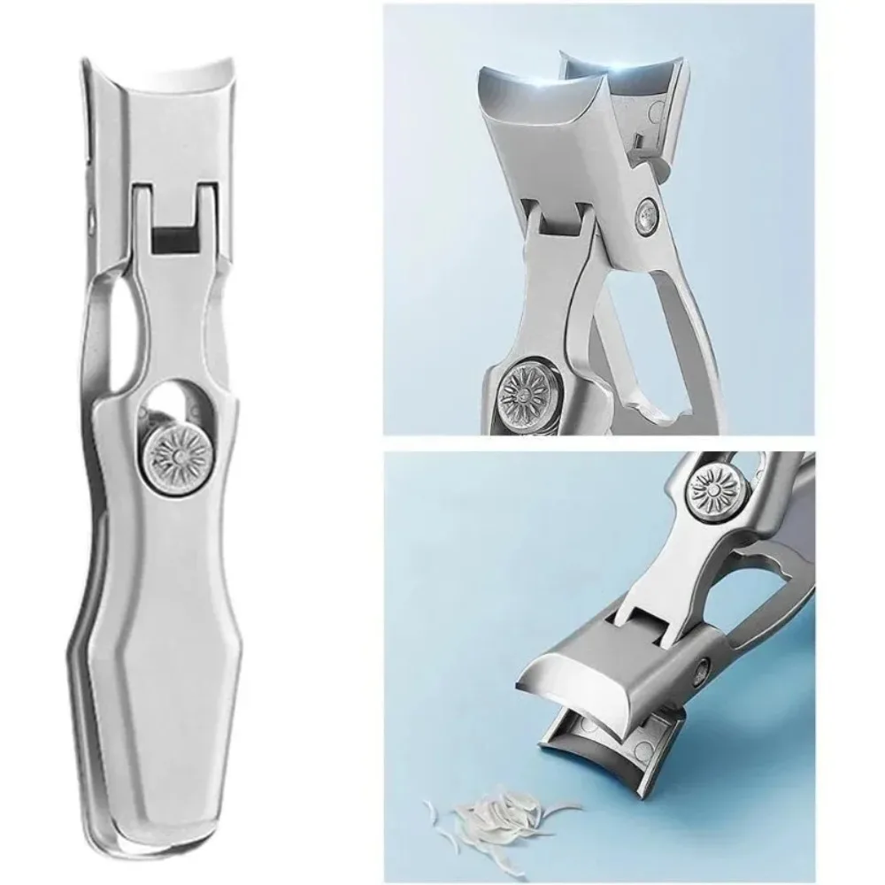Professional Silver Stainless Steel Nail Clipper with Wide Jaw Anti-Splash Feature for Precision Nail Care