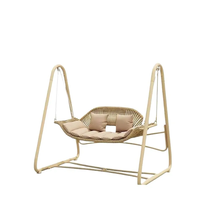 

2-Seater Modern Style Hanging Swing Chair Thickened Cushions Pillow Rattan Porch Hammock Chair Outdoor Furniture Patio Swings