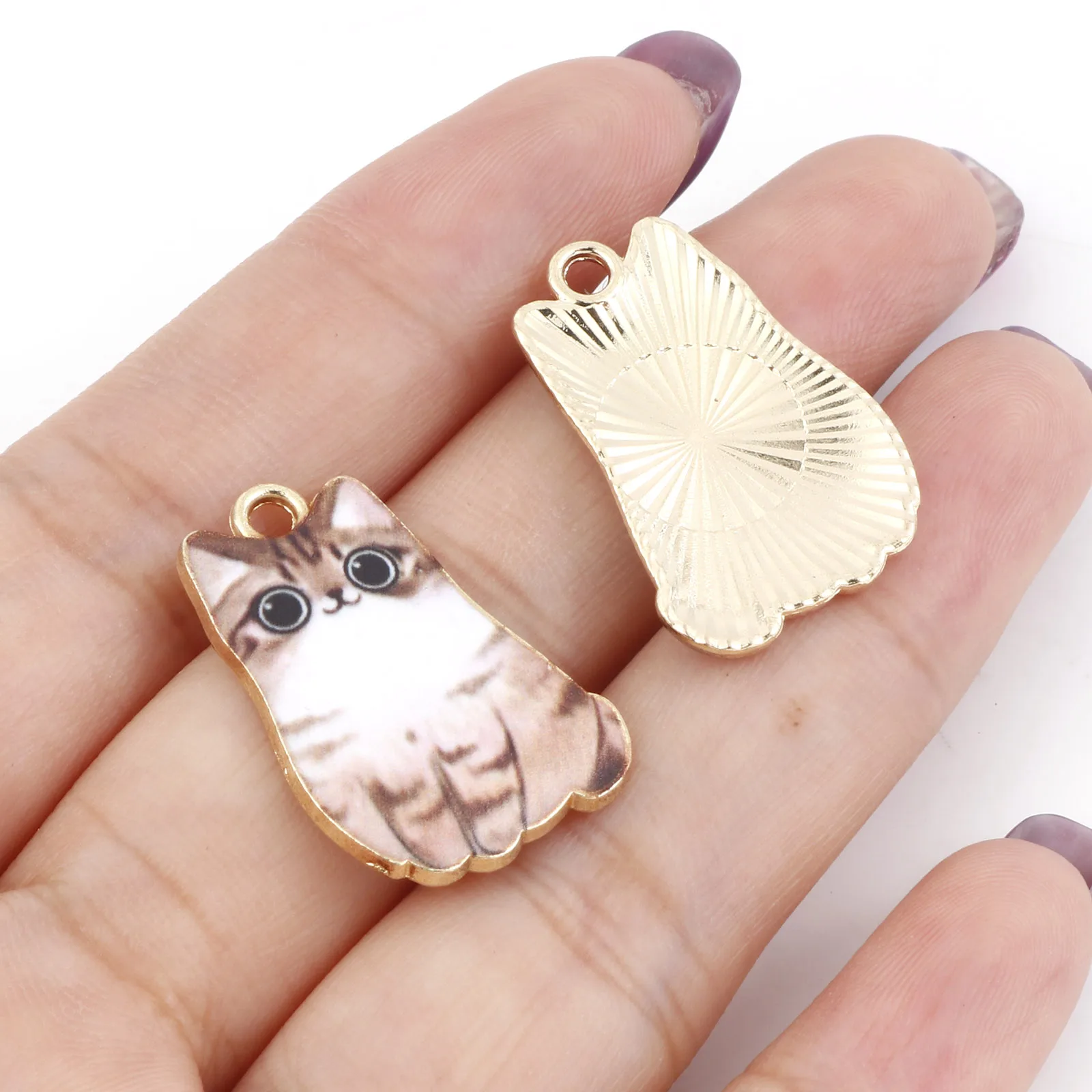 10 PCs Cute Cartoon Cat Enamel Charms Jewelry Making Gold Color Metal Animal Pendants DIY Necklace Bracelets 25mm x 17mm