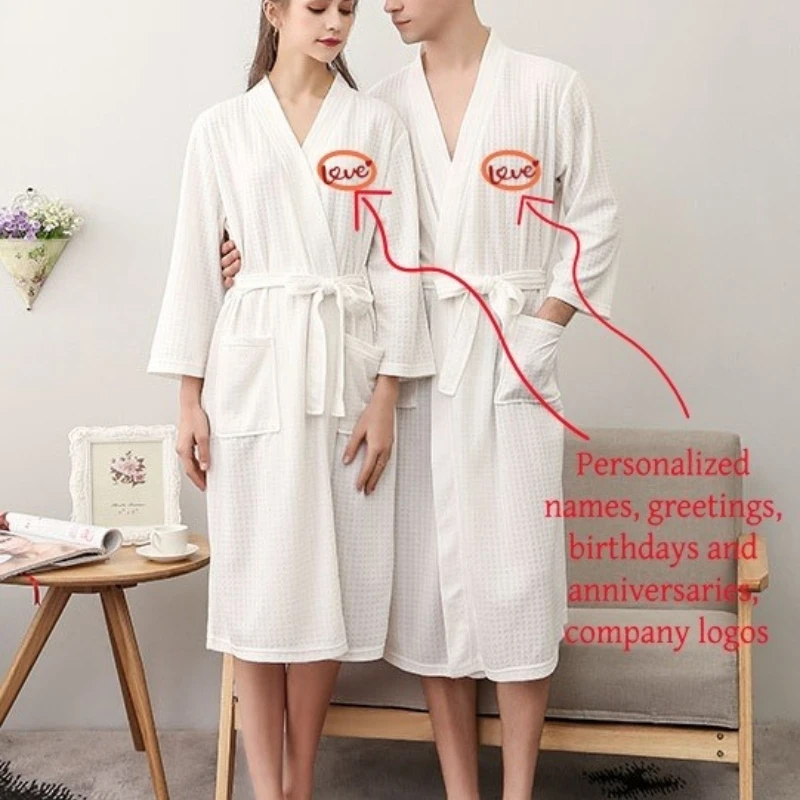 Custom Couple Bathrobe Embroidered with Names Logo Home Clothes Waffle Knit Bathrobe for Couples Hotel Spa Robe for Men Women image 3