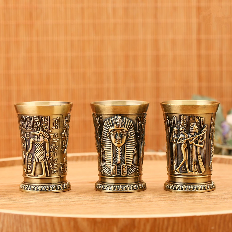 Ancient Egypt Retro Metal Shot Glass 3D Relief Art Pattern B52 Cocktail Glasses Russia Vodka Liqueur Wine Bronze Cup Wineglass