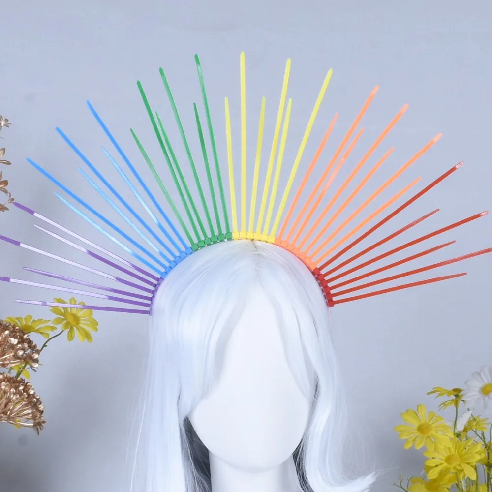 

Headpiece Sun Rainbow Hairband Exaggerated Creative Colorful Flower Hair Hoop Aureole Costume Goddess Halo Headband Parade