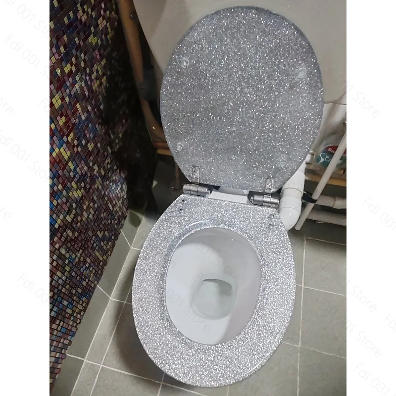 New high-grade beautiful twinkling golden resin toilet seat cover, slow-down stainless steel hinge, U/V/O universal fit