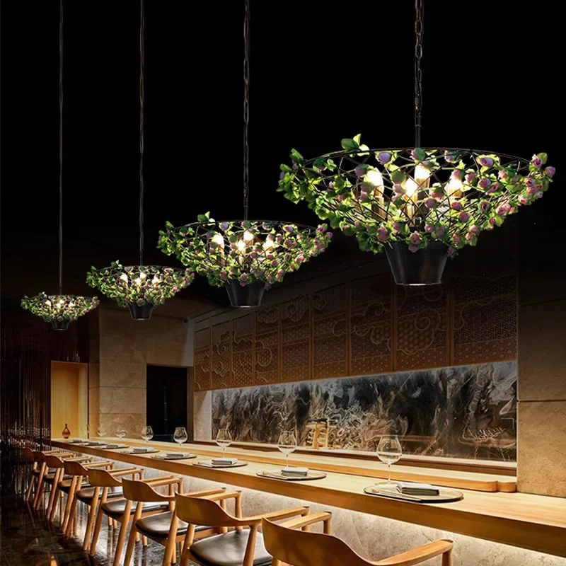 Vintage Industrial Style Barbecue Restaurant Lamp - Plant Design for Private Room & Round Table