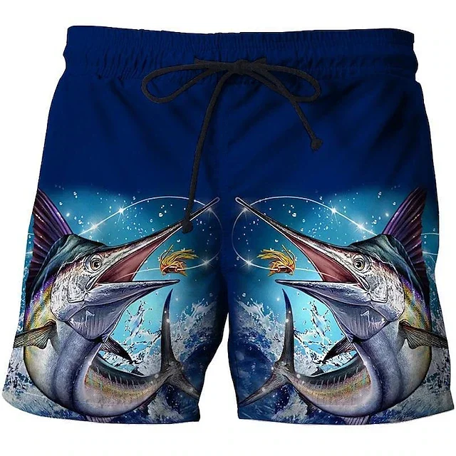 Men's Swim Trunks Vintage 3D Fishing Print Beach Shorts Quick Dry Outdoor Leisure Sports Shorts Swimwear Fashion Men's Shorts
