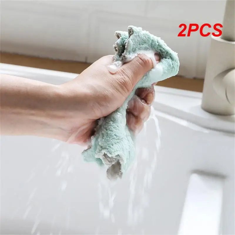 2PCS Dishwashing Towel Strong Water Absorption Dual-use Non-oily Innovative Design Non-shedding Premium Quality