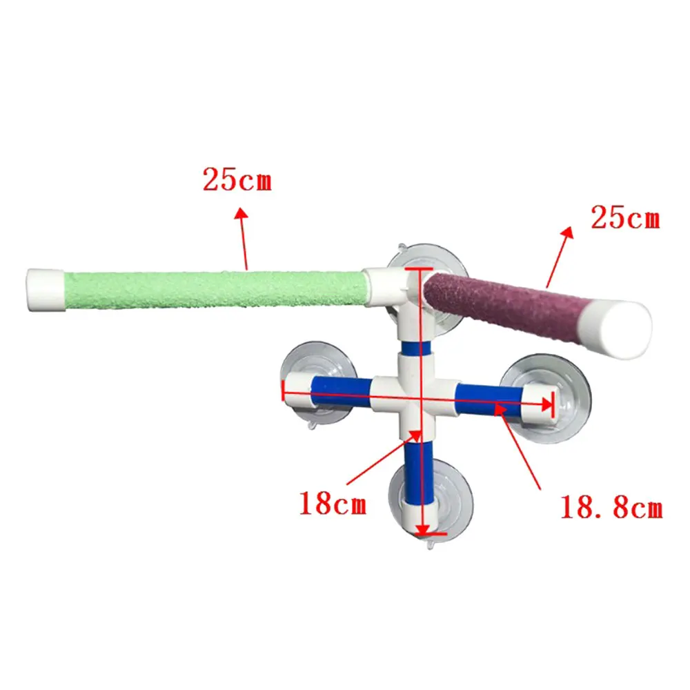 Ventosas con plataforma de pie para mascotas, Soporte de doble palo para rechinar patas, perchas interesantes para ducha de baño, pájaros y loros