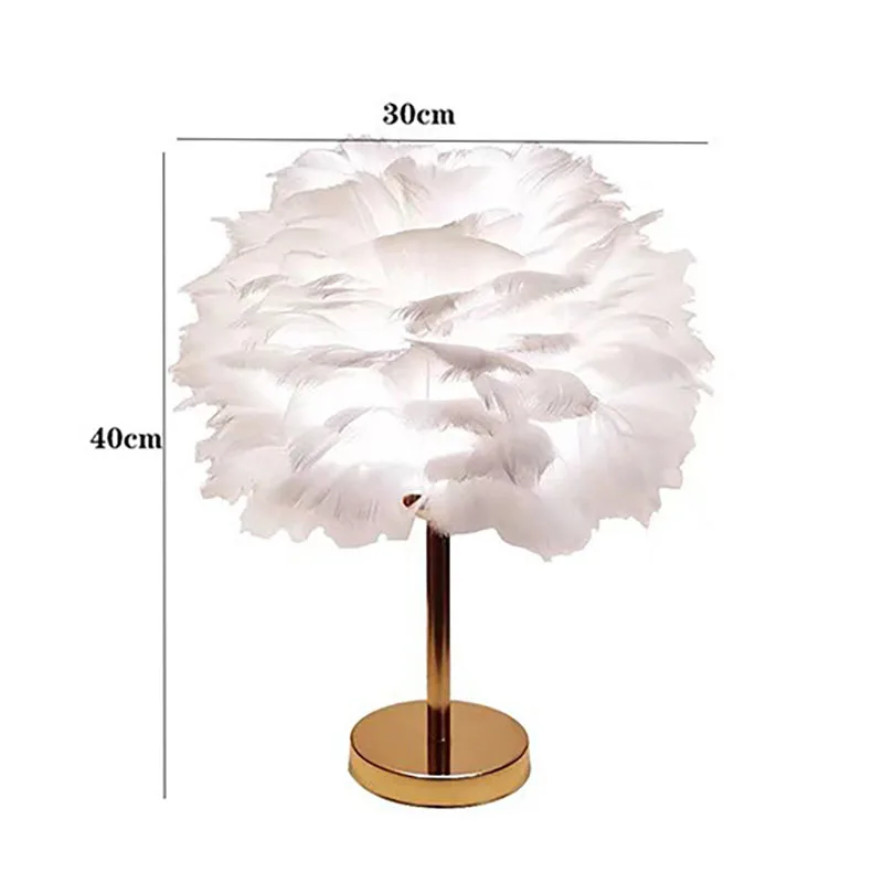 Romantic Feather Table Lamp Modern Bedside Lamp Living Room Bedroom Study LED Table Lamp Wedding Christmas Decoration Night Lamp