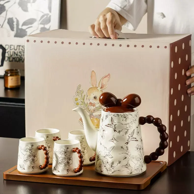 French [Medieval Flower and Bird Teapot Set] Housewarming Wedding New Year's Gift Gift