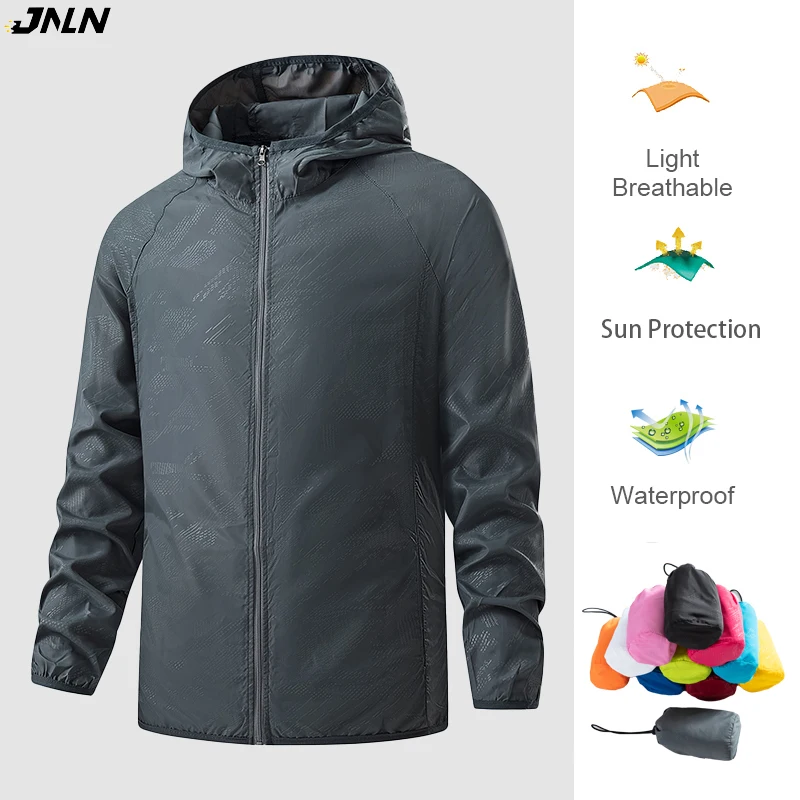 JNLN Men Women Hiking Jackets Waterproof Sun Protective Windbreaker Uni Camping Climbing Outdoor Rain Coat Portable Clothes