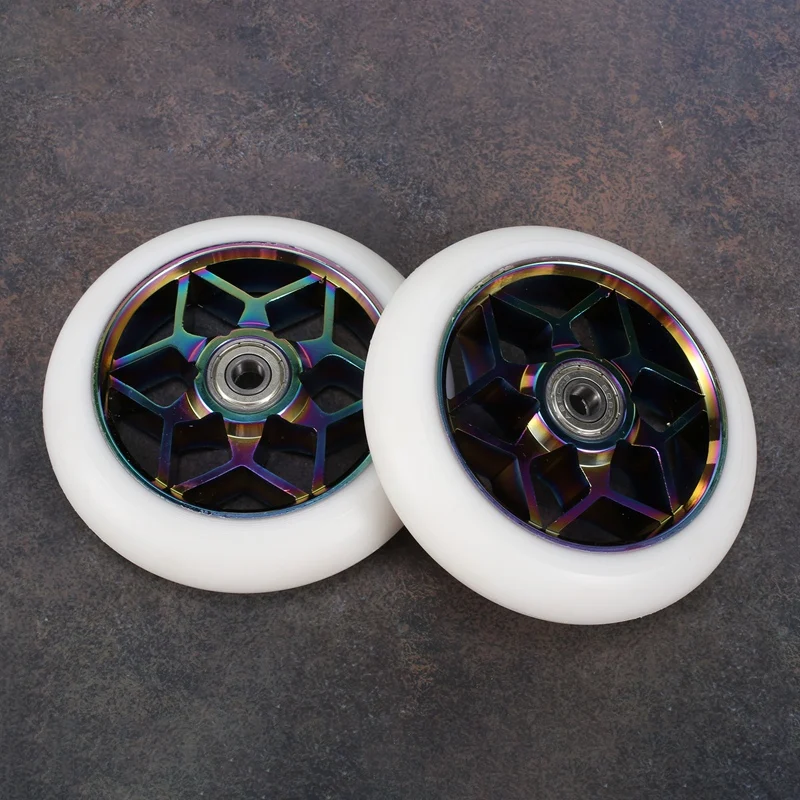 2 Pcs Scooter Accessories 110Mm Scooter Wheels Colorful Pu Wheels Thick Stunt Car Wheels With Bearings