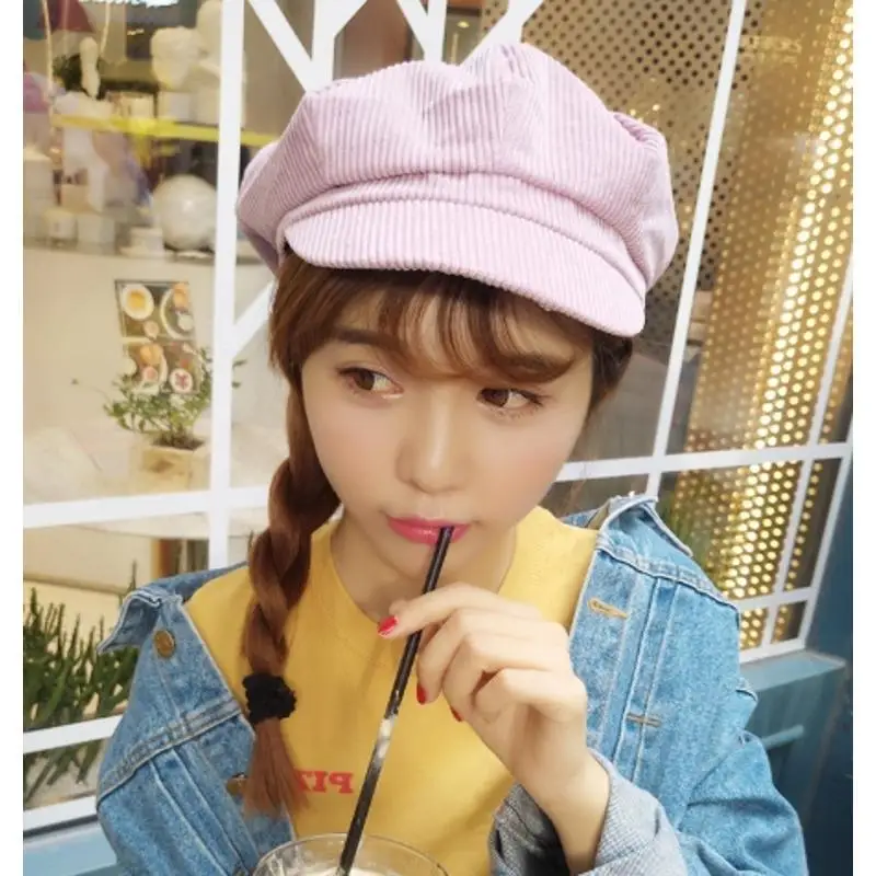 Concise Design 2026 New Solid Plain Faux Leather Octagonal Newsboy Cap 1Pcs Adjustable Women Beret Ladies Autumn Hat Accessory