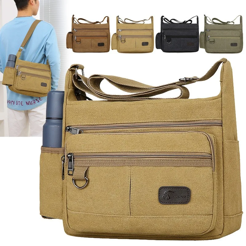 

Thick Wear Resistant Mens Crossbody Bag Large Single Shoulder Travel Bag Canvas Leisure Practical