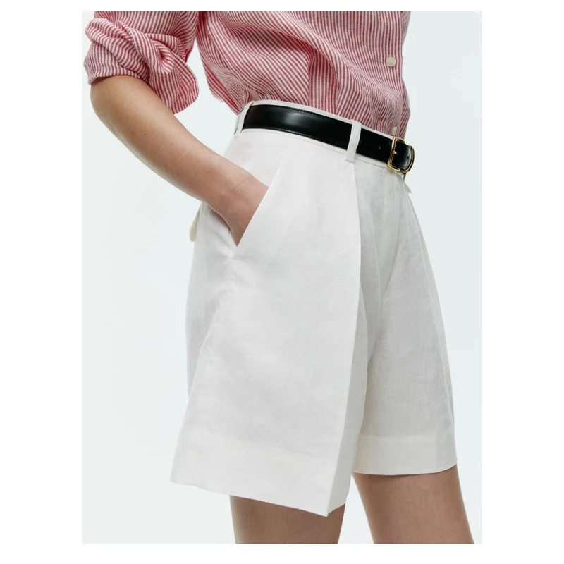 Pantalones cortos de lino de alta gama para mujer, pantalón blanco Simple para jóvenes, ropa de calle de moda juvenil para exteriores, primavera y verano, Envío Gratis