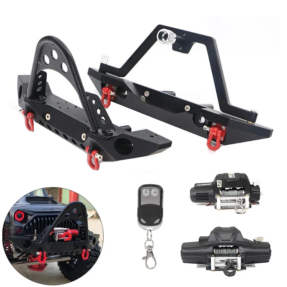 Metal Front Rear Bumper Single/Double Motor Winch for 1/10 RC Crawler Axial SCX10 Traxxas TRX4 TAMIYA CC01 Redcat GEN8