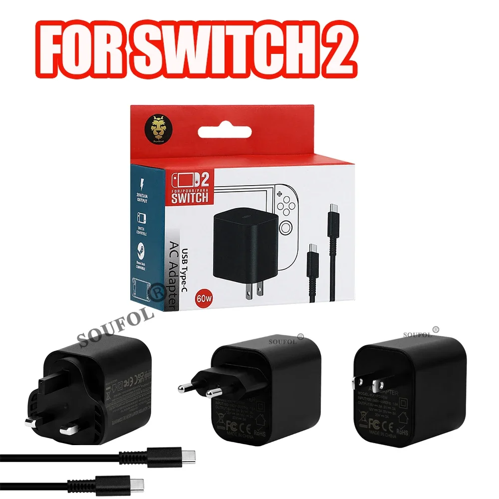 High Speed 60W AC Adapter for NS Switch 2 for Steam Deck USB Charger For US /EU/UK  Plug Power Supply Accessories