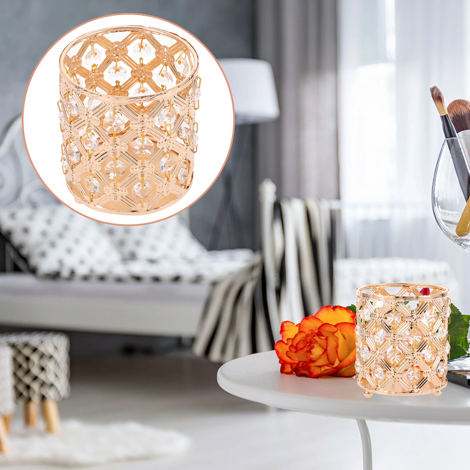 

Metal Crystal Makeup Brush Holder Pen Storage Container Desk ganizer for Vanity Smooth Surface Easy Cleaning Durability Long