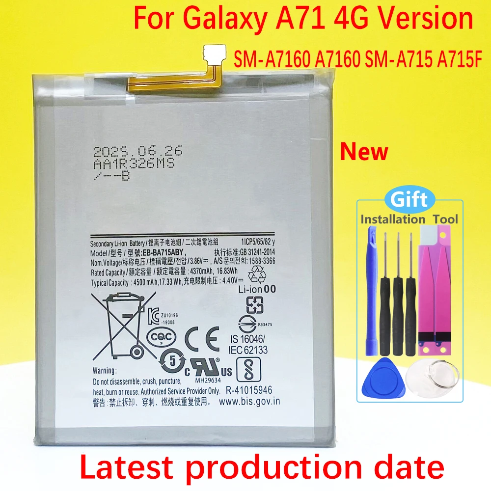 EB-BA715ABY 4500mAh Replacement Battery For Samsung Galaxy A71 4G Version SM-A7160 A7160 SM-A715 A715F Batteria+Tools