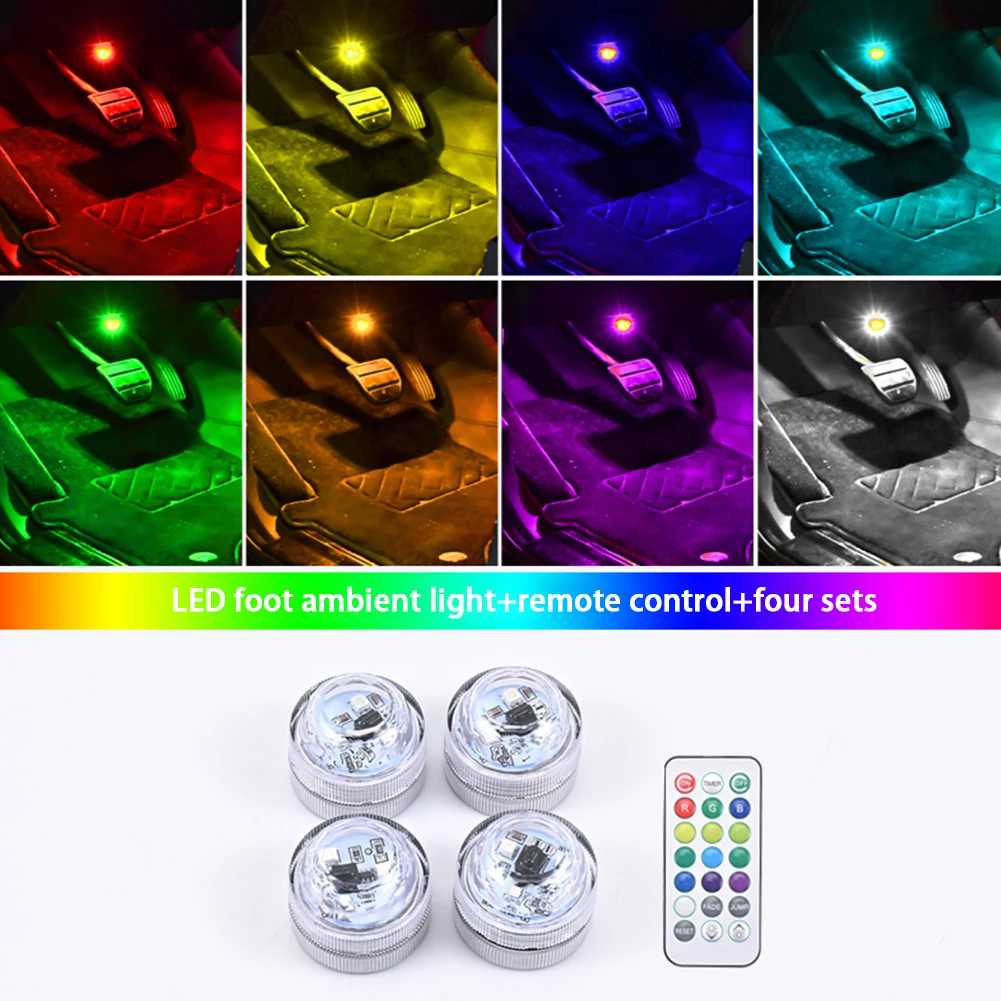 

Wireless Adhesive LED Car Interior Environmental Light Colorful RGB Car Interior Roof Foot Ambient Light Remote Control Kit
