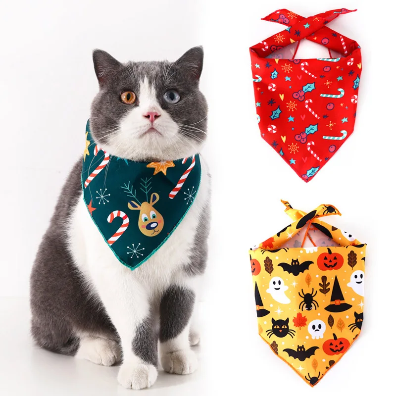 Personalized Pet Cat Scarf Dog Bandanas Christmas Halloween Party Triangle Bibs Decorative Scarves Puppy Bandanas Pet Supplies