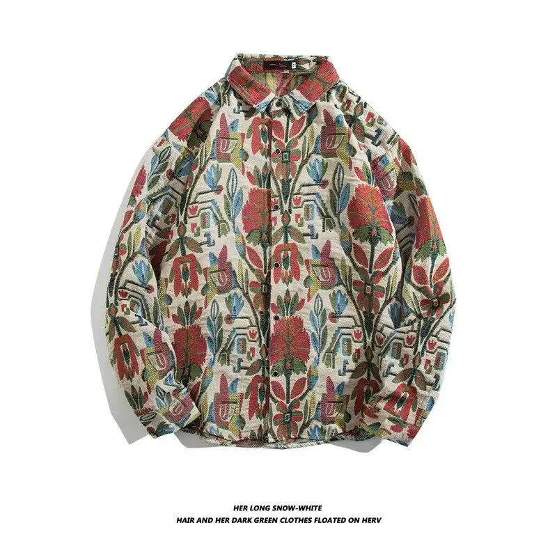 

Рубашка унисекс с ретро-принтом и длинным рукавом, свободного кроя, повседневная, осенняя, универсальная, в гонконгском стиле, с принтом под масляную живопись, для отдыха, Haome...