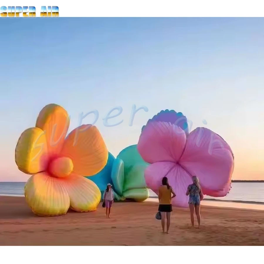 Customizable design standing inflatable giant flower with colorful led lighting for decoration