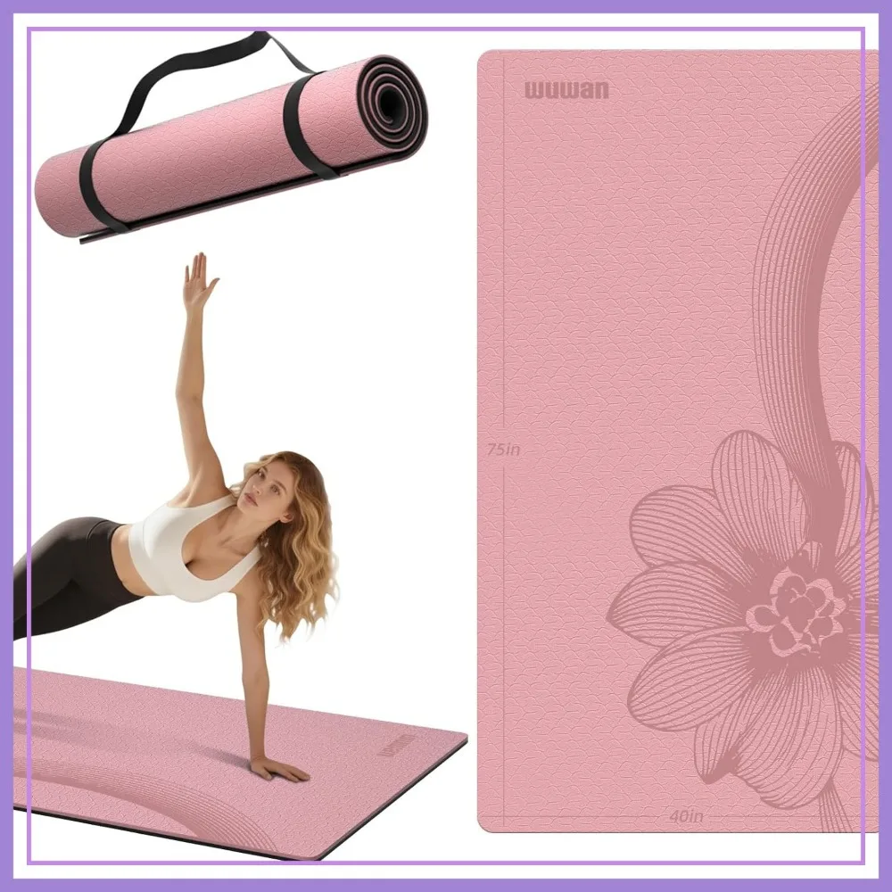 

Extra Thick Yoga Mat 76x40x10mm, Non-Slip TPE Exercise Mat with Carrying Strap for Pilates, Stretching & Workout