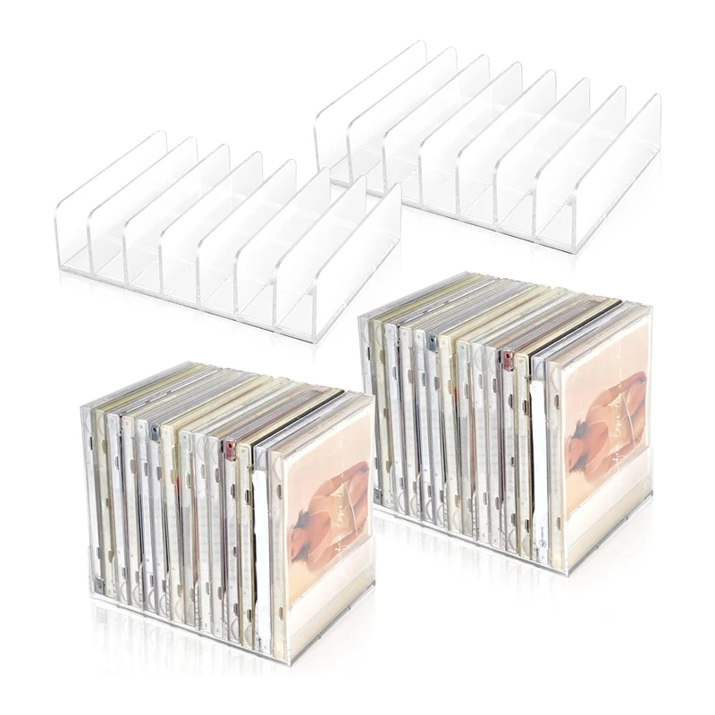 4 Pcs Clear Acrylic CD Holder With Tackable CD DVD Display Rack CD Storage Rack Organizer Stand CD Tray Holds 17 X 12.5 X 4Cm