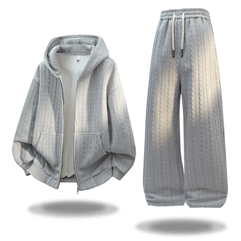 

Men's Solid Color Zip Up Hoodie Set with Drawstring Pants 2 Piece Loose Fit Tracksuit - Big & Tall Casual Jogger Outfit M-8XL