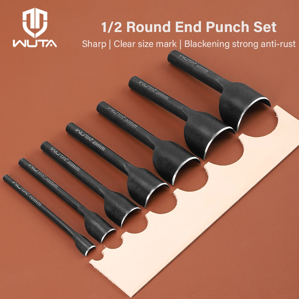 WUTA Ensemble de poinçons pour cuir de base, 5 à 11 pièces, coupe-cuir demi-rond, poinçons d'angle semi-circulaires, outils de bricolage pour ceintures, extrémités de sangles de sac