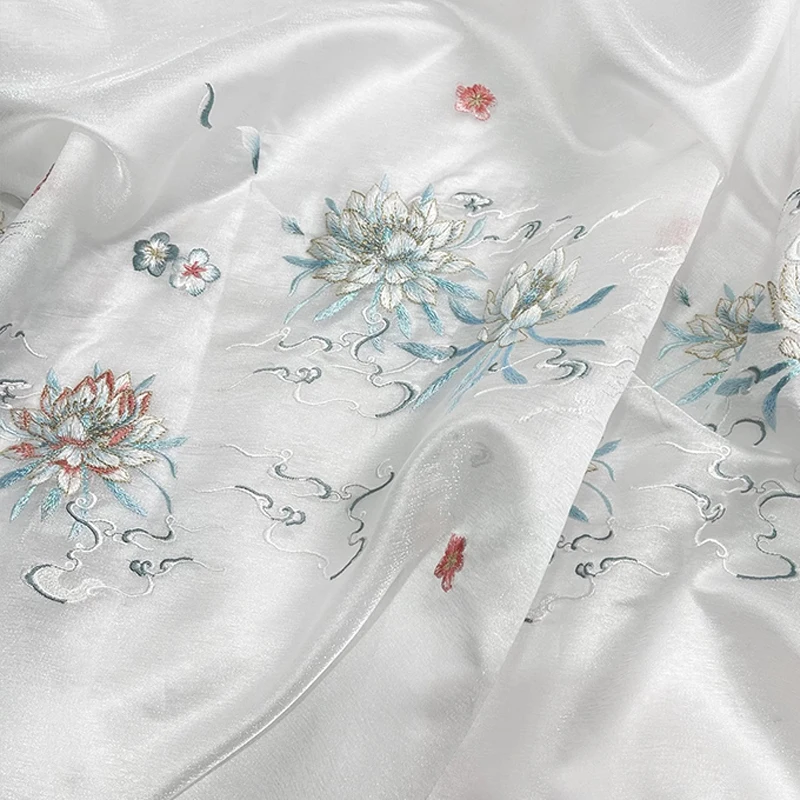 

Organza Embroidered Fabric Ancient Style Hanfu Horse Face Skirt DIY Epiphyllum Heavy Embroidery Chinese Style Designer Fabric