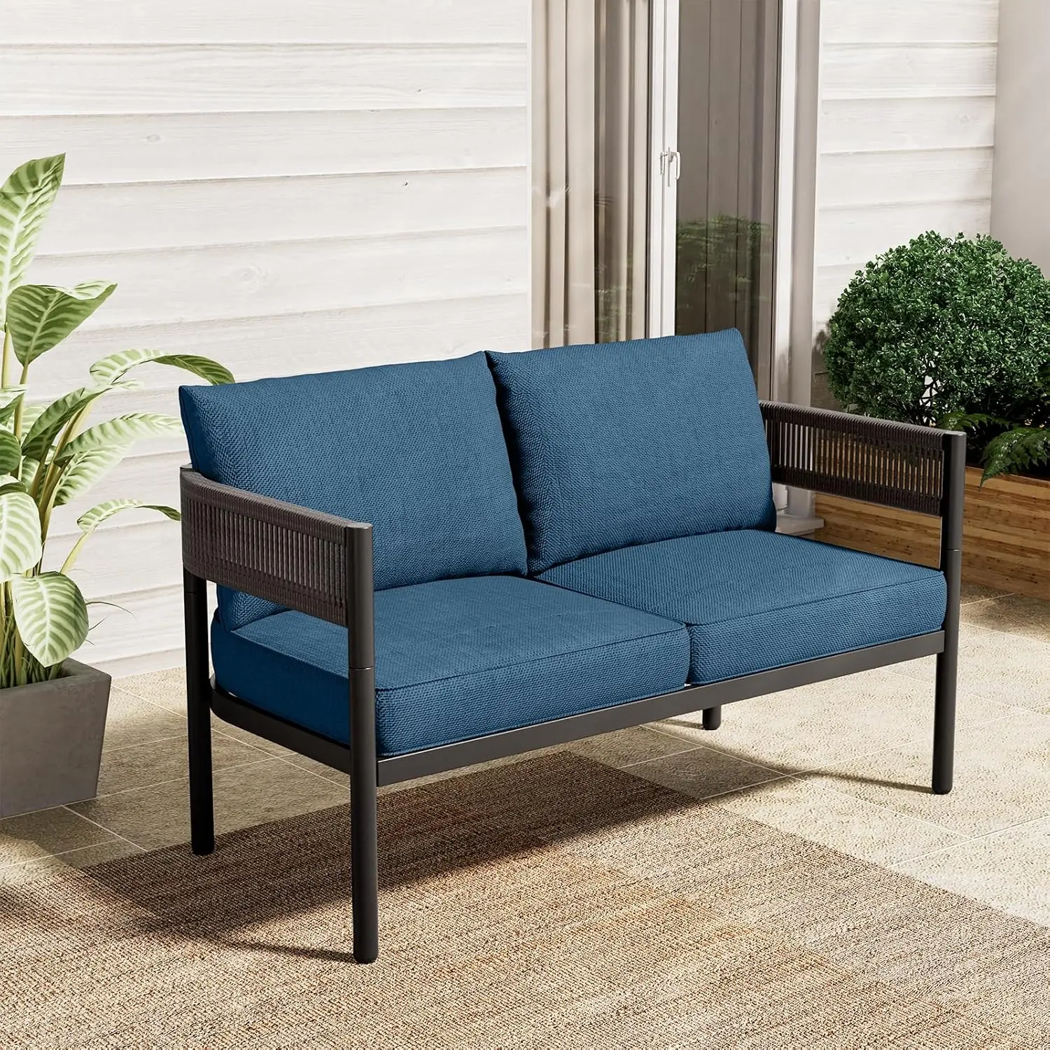 Outdoor Patio Loveseat 2-Seat Sofa Set, Peacock Blue, Customized