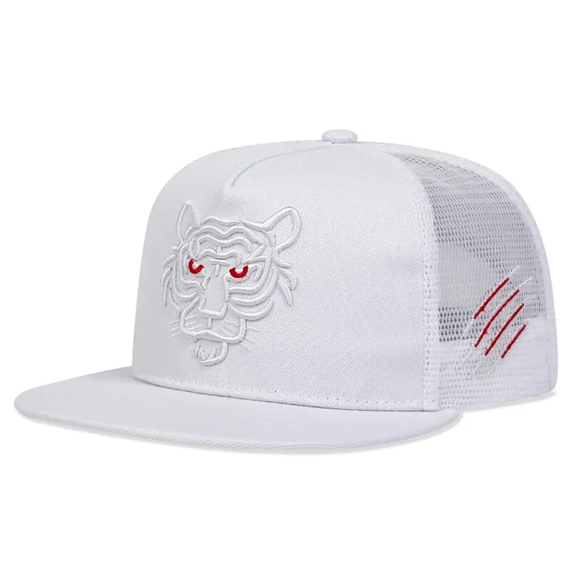 Unisex Tiger Embroidery Hip-hop Net Hats Spring Summer Outdoor Adjustable Casual Baseball Caps Sunscreen Hat