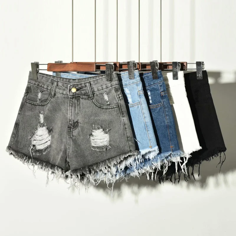 

Korean Style High Waist Baggy Shorts Women's Summer FatmmPlus Size Ripped Slimming Frayed Wide LegaWomen's Hot Pants