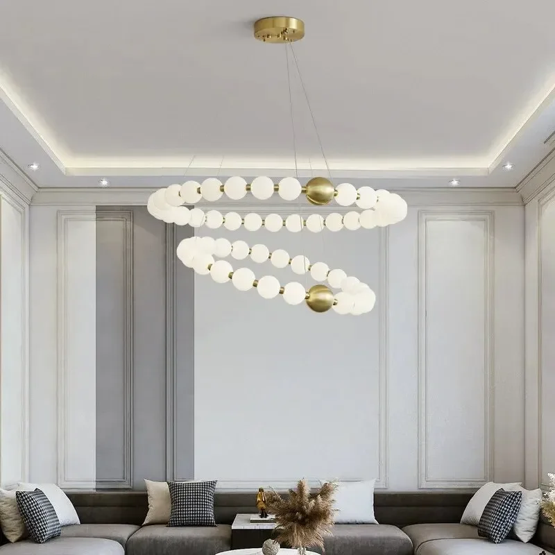 Europe Luxury Necklace Led Ceiling Chandelier White Ball Pendant Lights Magic Bean Room Ceiling Lamp Home Decorations Lustre