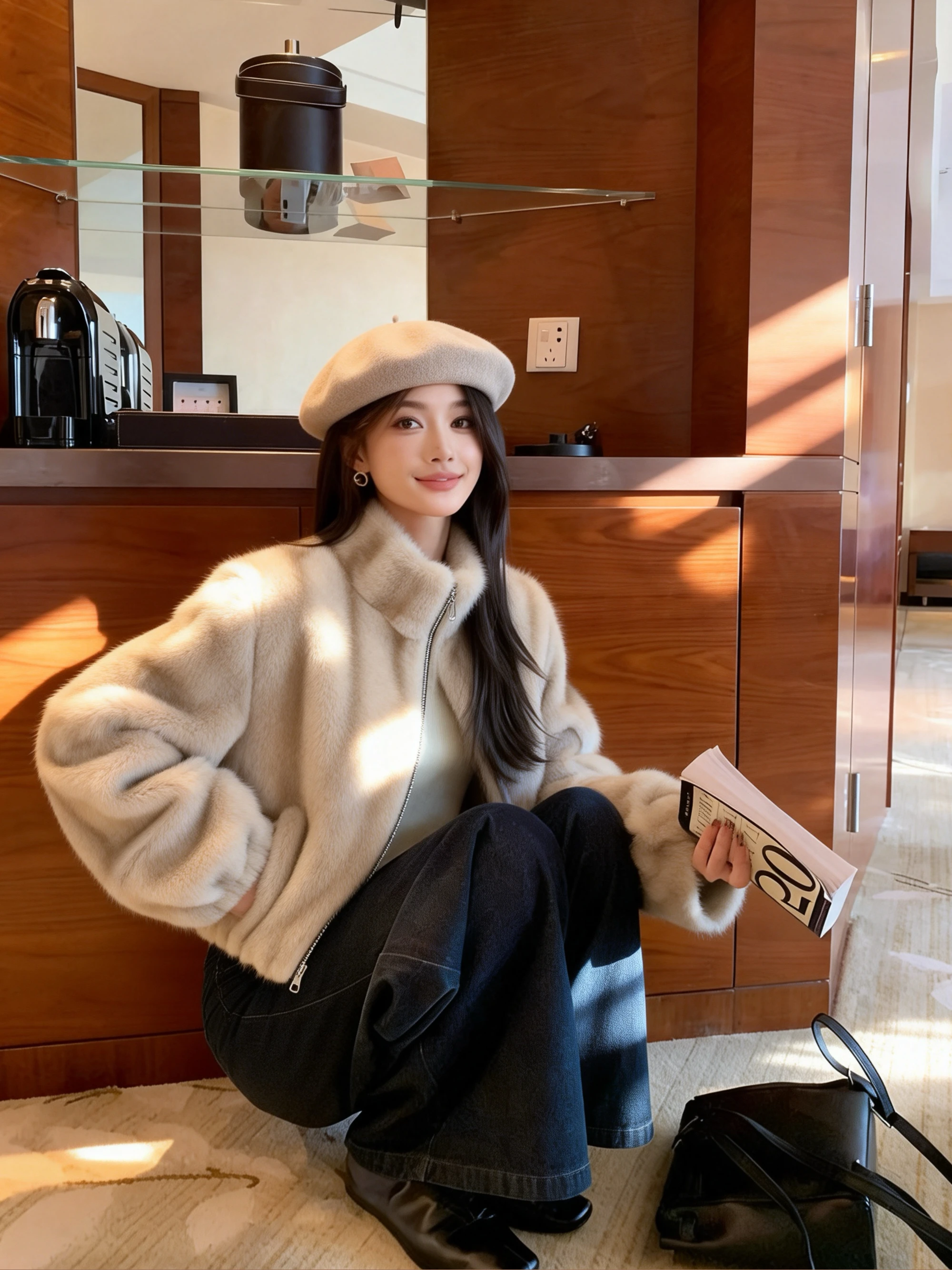 

Hong Kong Sle ort Fur Jaet Eco-friendly Mountain adient Dyed Synthetic Fur Women's Coat Comfortable Warmth Long S...