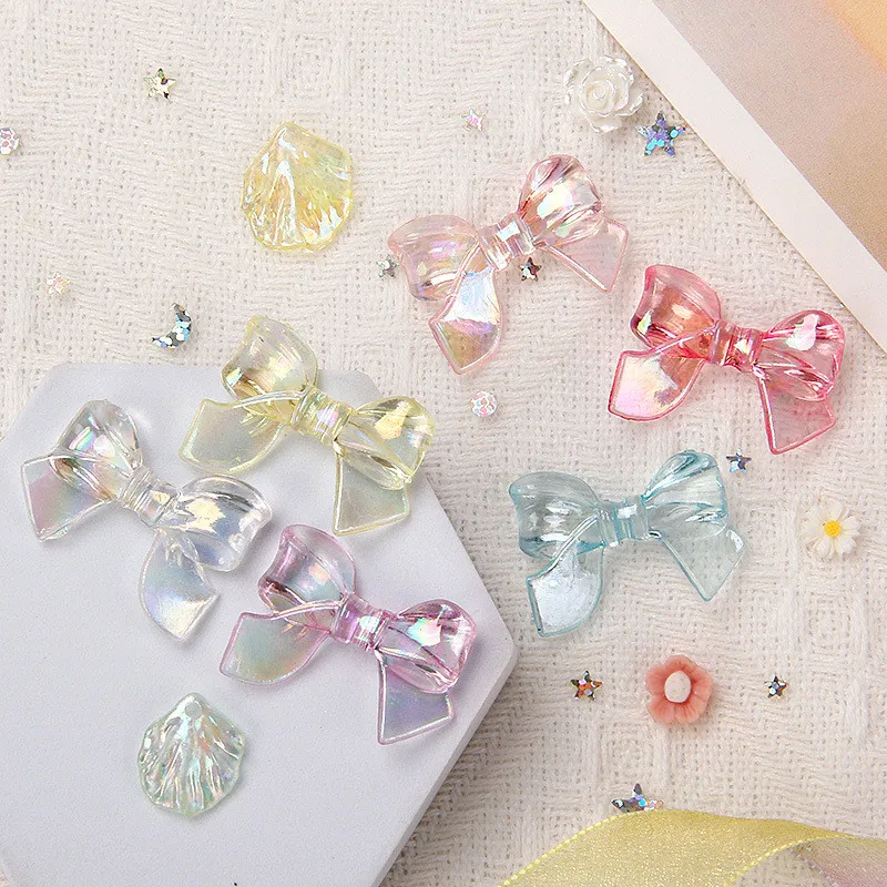 10Pcs Transparent Bow Resin DIY Barrette Icebox Mobile Phone Case Decoration Materials Clothes Crocs Cream Glue Flat Back Patch