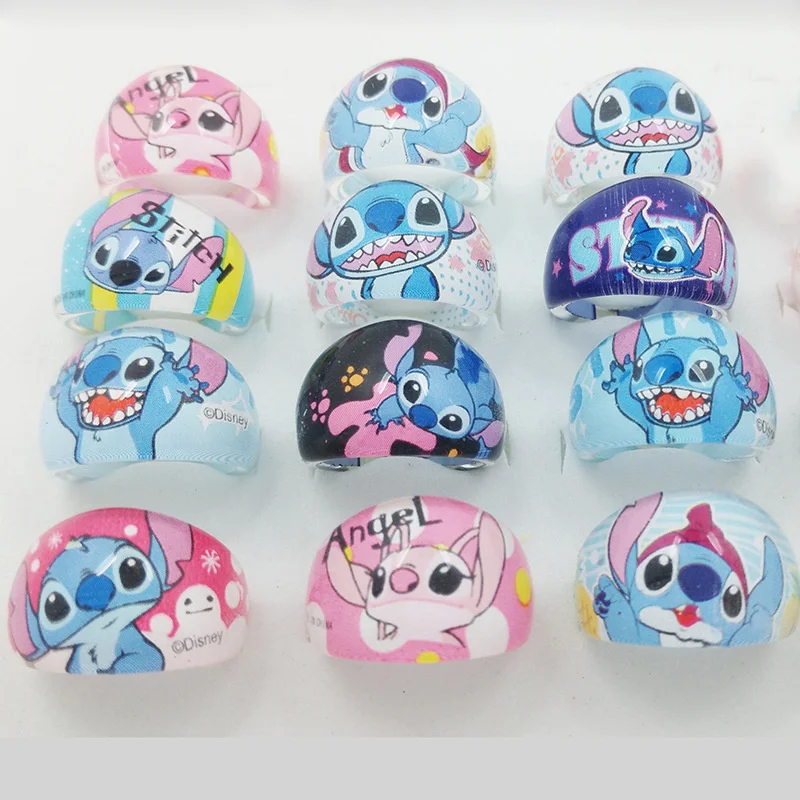 5/10/20/30Pcs Disney Stitch Rings Kawaii Cartoon Stitch Acrylic Rings Girl Dress-up Accessories Birthday Party Decoration Gifts