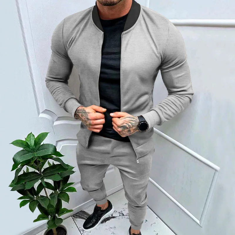 Amazon 2024 European and American men's clothing fitness sports trend outdoor leisure men's zipper suit