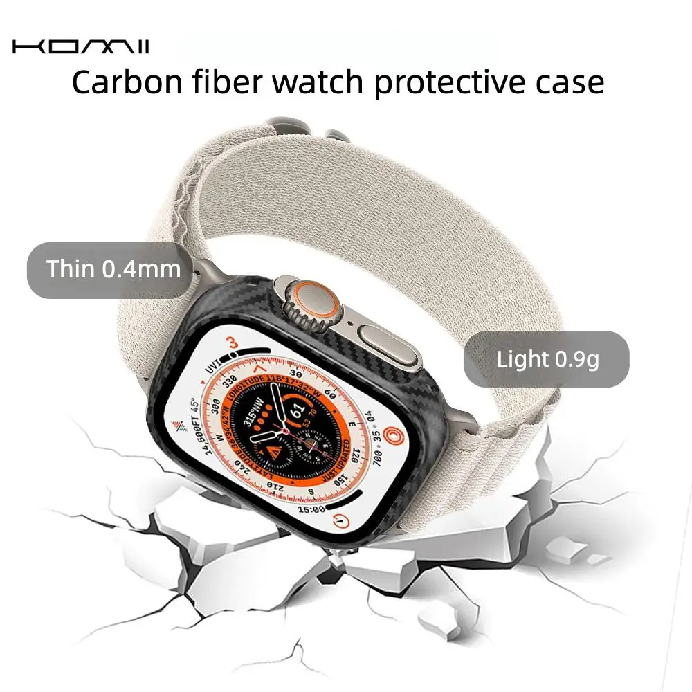KOMII-Real 100% Carbon Fiber Case For Apple Watch Ultra 1/2/3/4 49mm Carbon Fiber Watch Case, Hard Case