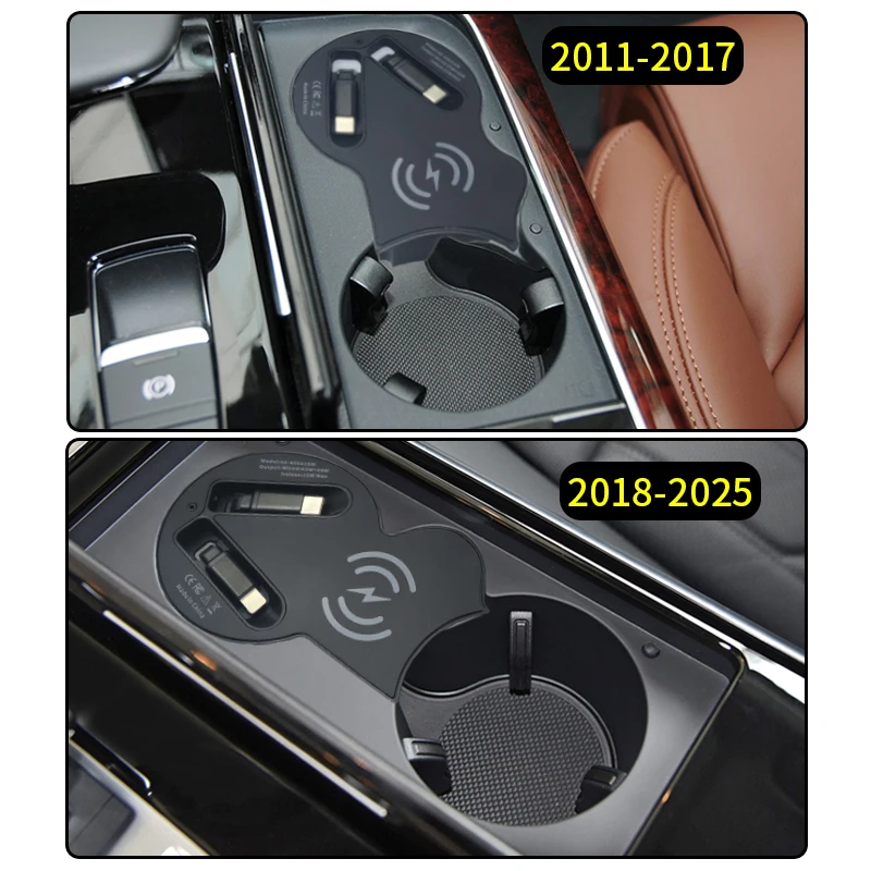 For Audi A8 Wireless Car Charger, Retractable Data Cable, Fast Charging, Cigarette Lighter, Splitter For iPhone, Huawei, Samsung