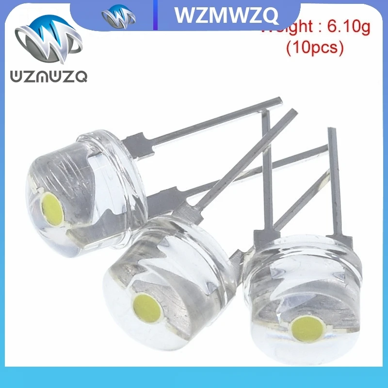 10PCS NEW F8 8mm 0.5W 3.0-3.2V Straw hat LED White Super bright LED lamp Wide Angle Transparent LED Lamp Strawhat LED