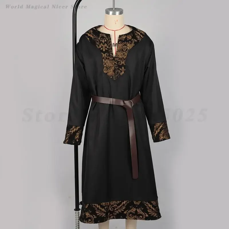 

Male Tunic Dress Medieval Knight Warrior Cosplay Costume Long Sleeves V-Neck Viking Pirate Shirt Adult Men Retro Tunic Clothing