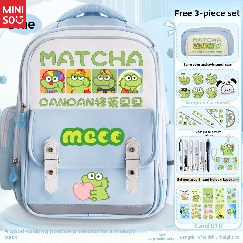 Mochila escolar Miniso Matcha Dandan, mochila fofa e grande para crianças, bolsa casual leve para meninos e meninas